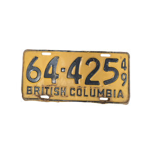 Vintage British Columbia 1949 License Plate